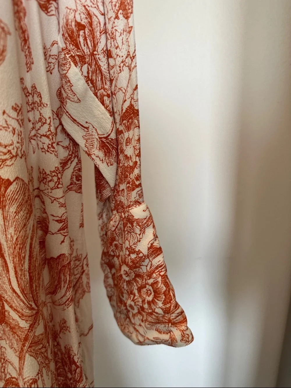 Zara White and Rust orange Floral toille Button-Front Blouse - Picture 4 of 5